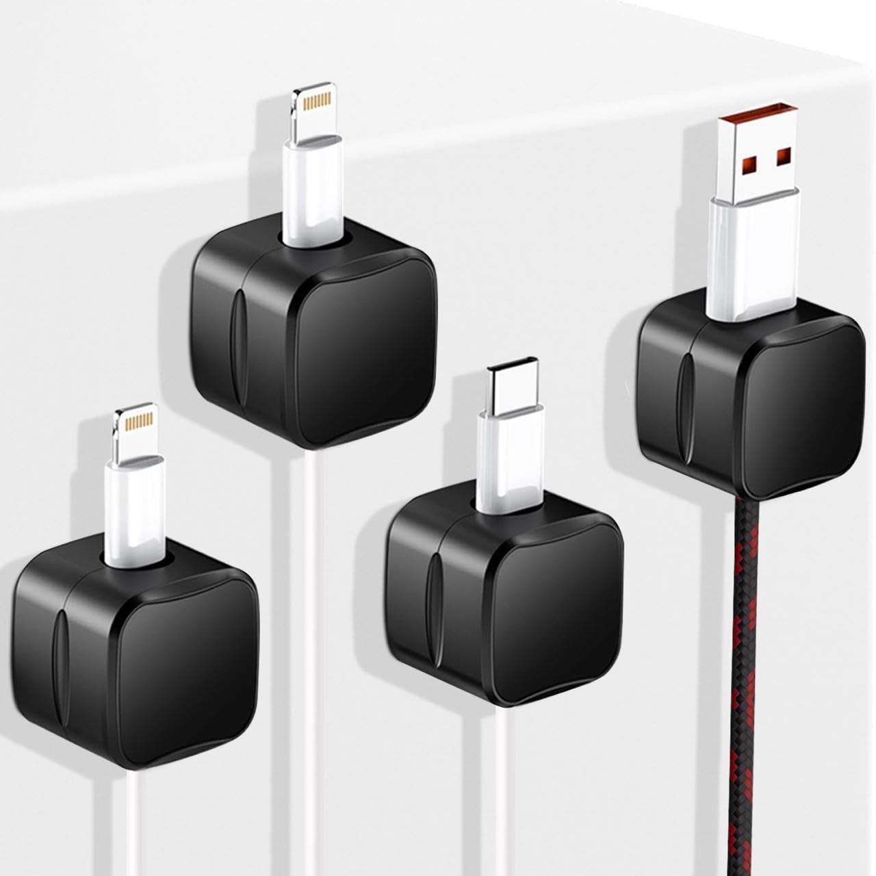 Magnetic Cable Organizer Clips Self Adhesive Wire Management Solution for Home and Office,Car,Desk, management Solution for Data Cable, Power Cords and more (Pack of 4)