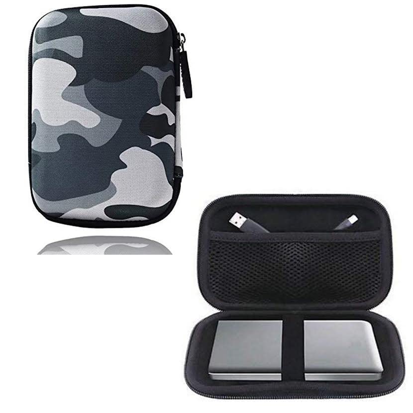 External Hard Drive Disk Enclosure Portable Carrying Case Cover Pouch Casing for 2.5-Inch Hard Drive (Grey Camouflage)